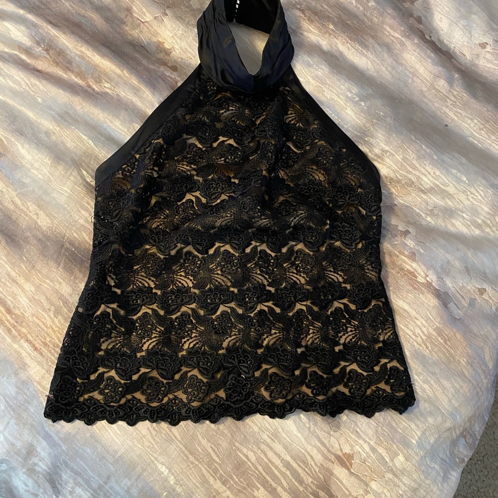Bebe halter top with lace overlay
